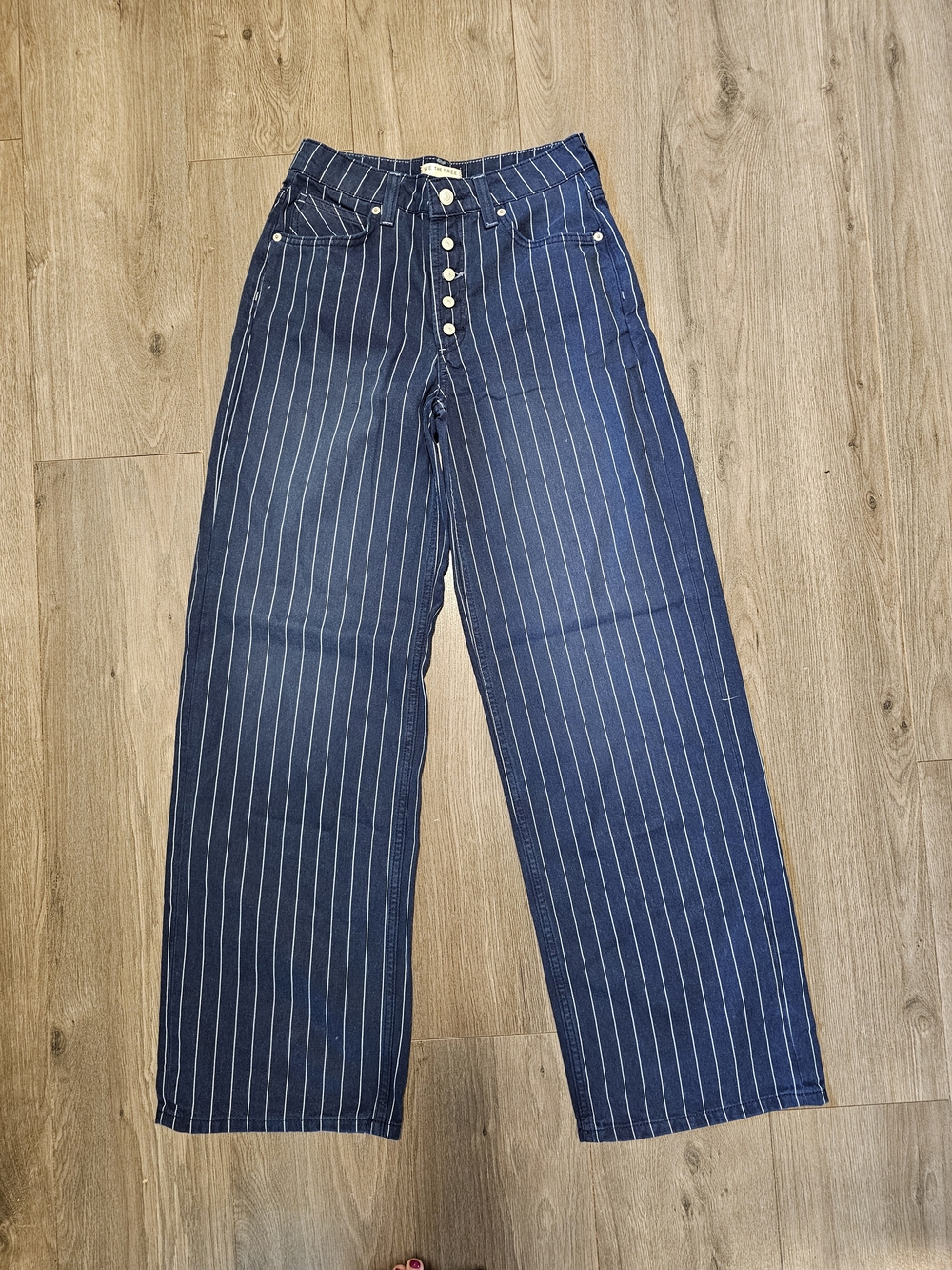We The Free Navy Pinstripe Button-Fly Wide Leg Jeans
